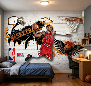 Murale murale 3D personnalisée de basket-ball, art mural de stars de la NBA, <span class=keywords><strong>papier</strong></span> <span class=keywords><strong>peint</strong></span> pour chambre de adolescents, salle de sport, salle d'entraînement, décoration de fond - Product Image 1