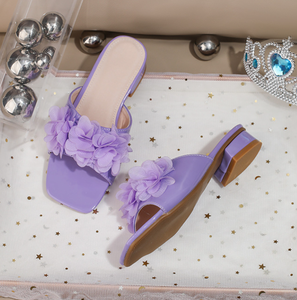 Nouvelles sandales d'été à lacets pour filles, pantoufles à talons épais, sandales plissées mignonnes pour filles de 8 à 12 ans - Product Image 2