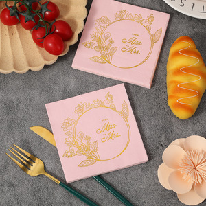 Pink Square Paper Napkins Gold Foil Stamped From Miss To Mrs Design For Wedding Party Table Decorations - Product Image 2