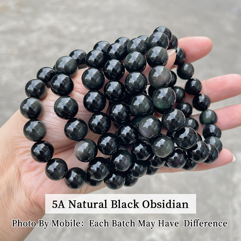 Bracciale in ossidiana nera naturale 5A