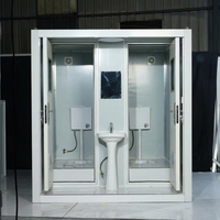 Cabine de toilettes portable double avec cabines séparées, lavabo, miroir et ventilation pour les campings