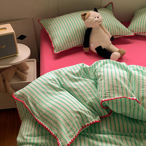 Nouveau A classe couleur tissé tout coton lavé coton contrastant <span class=keywords><strong>personne</strong></span> seule pur coton 3 4 pièces ensemble de literie - Product Image 1