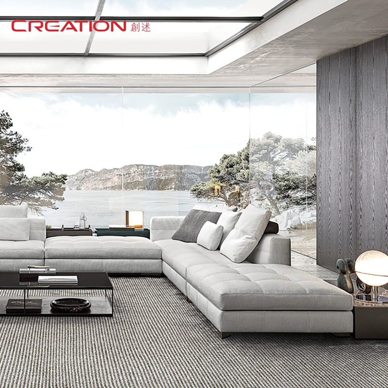 Luxury Fabric and Leather Modular Sofa