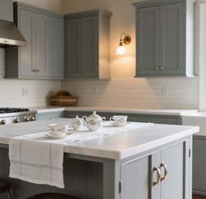 Cocina Moderna Estilo Granja Gris Claro SANTOPOVA con Estantes Abiertos y Herrajes de Acero Inoxidable - Product Image 6