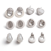 Boucles d'oreilles créoles géométriques en résine blanc crème pour femmes, ton argenté, en acier inoxydable, bijoux de luxe légers, vente en gros