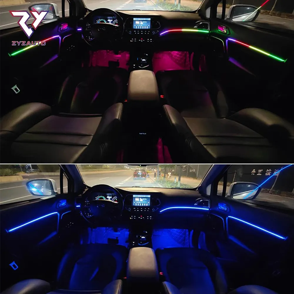 إضاءة داخلية للسيارة من ZY شريط إضاءة 18 في 1 متعدد الألوان 64 لون متزامن مع الموسيقى أحمر أخضر أزرق إضاءة محيطية للسيارة