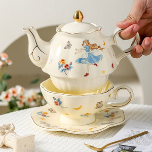 Hand-painted Alice in Wonderland Ceramic <strong>Tea</strong> <strong>Set</strong> | Gold Rimmed Afternoon <strong>Tea</strong> <strong>Gift</strong> for Birthdays &amp; Housewarming Present - Product Image 2