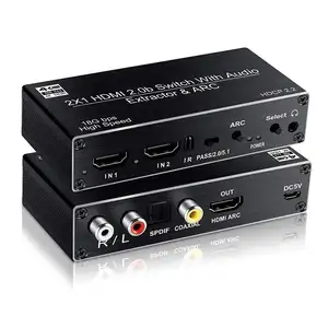 HDMI 2.0b Switch 2x1 Splitter 2 in 1 4K@60HZ Switcher Box with ARC Remote Optical Toslink SPDIF+Coaxial+Analog RCA Audio