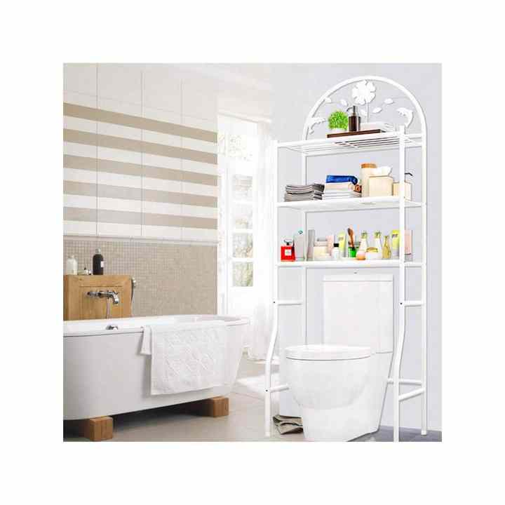 Large Space 3-Tier Free Standing White Metal Toilet Shelf Rack Bathroom Storage Organizer Space Saver 3 Tier Bathroom Organizer
