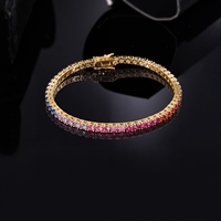 Bracelet chaîne tennis géométrique tendance pour femme, en laiton plaqué or 18 carats, avec zircon 3A de 3 mm de large, couleur arc-en-ciel, qualité supérieure