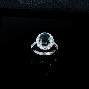 925 <b>Silver</b> Lab Created <b>Emerald</b> <b>Ring</b> 8x10MM 4.17g Halo Engagement Wedding Band Fine Jewelry for Women - Product Image 3