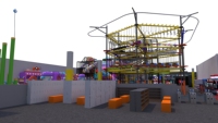 Grande aire de jeux intérieure sur le thème de l'espace, parc d'aventure commercial pour enfants avec toboggans multi-tubes et piscine à balles pour centre commercial FEC