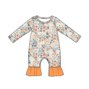 Combinaison longue à manches longues pour bébé fille, motif à carreaux et fleurs orange, vente en gros, LR3023 - Product Image 5