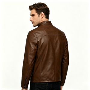 <span class=keywords><strong>Blouson</strong></span> Moto <span class=keywords><strong>Homme</strong></span> Vintage Marron en <span class=keywords><strong>Cuir</strong></span> PU Col Montant Entièrement Zippé Style Café Racer avec Multiples Poches Zippées - Product Image 5