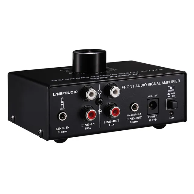 Dual Audio Source Home Use Pre-Stage Stereo Signal Amplifier with Volume Control Lossless for Speakers/Headphones/TV/Computers