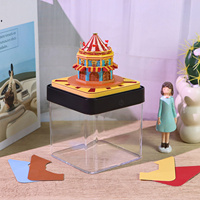 Bloc-notes calendrier 2027 thème Cirque, avec motifs de toit de carrousel et tour, notes en papier découpé, cube lumineux tactile pour affichage sur bureau