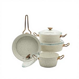 Ensemble de casseroles et poêles Milena 7 pièces en granit blanc neige avec poignées en or rose, base antiadhésive détaillée, 1,7 L, de qualité supérieure - Product Image 1