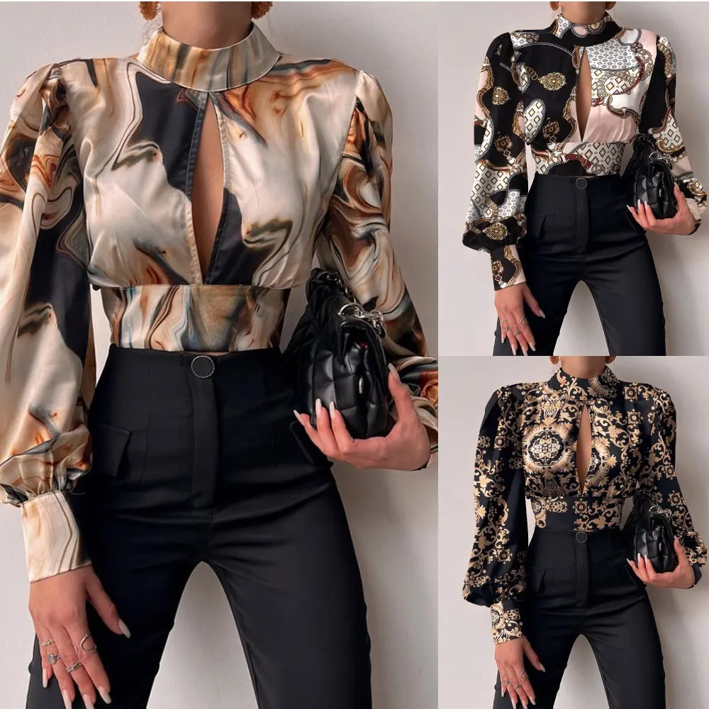 Fashionable Women Clothing 2023 New Product Printed Long Sleeve Designer Brands Tops Shirt Blouse