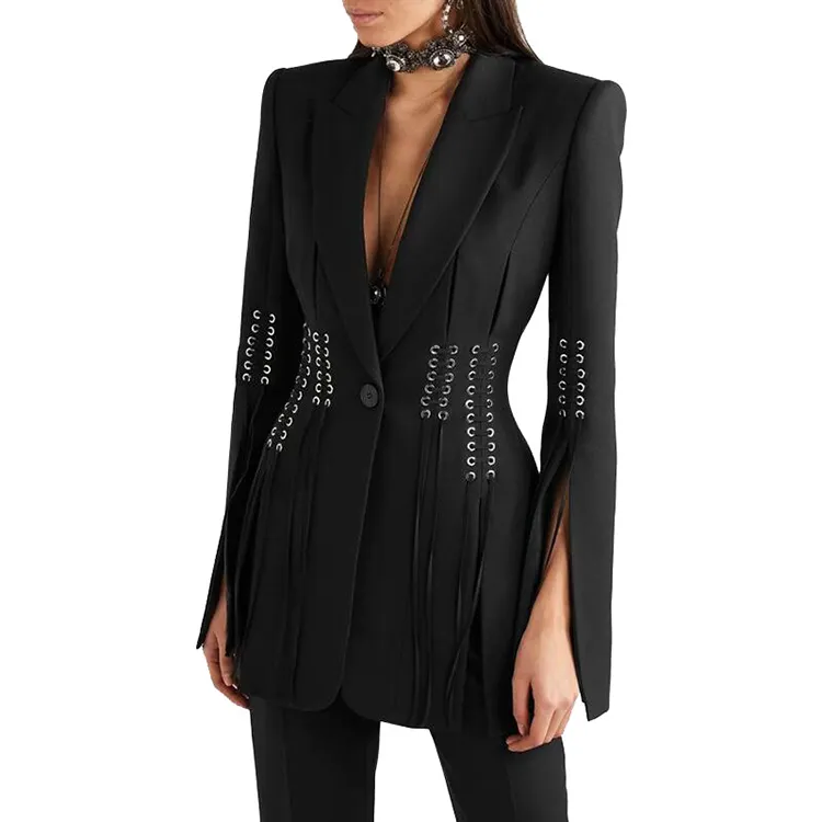 2020 Factory wholesale new design plus size rivet bandage long sleeve fashion ladies women blazer jacket