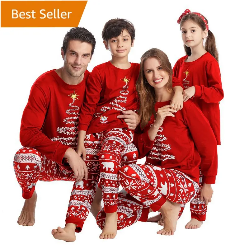 2023 heißer Verkauf Baumwolle Family Blank Passend zu Weihnachten Niedlicher Baum Bedruckte Pyjamas plus Größe S-4XL Langarm T-Shirt PJs Sets