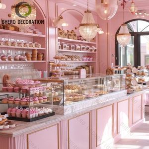 Meubles de café sur mesure, design tendance, aménagement de boulangerie en bois avec comptoir de bar de café moderne en marbre - Product Image 5