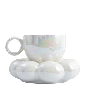 New Creative Eco-Friendly Custom Coffee <b>Tea</b> Cup Set Vintage Handmade Ceramic Cloud <b>Mug</b> with Tray for Business Gifts - Product Image 3