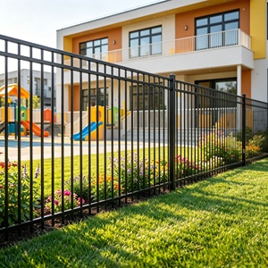 Panneaux de clôture de sécurité à piquets verticaux, design à sommet plat, préassemblés, installation facile, pour l'environnement d'apprentissage des enfants - Product Image 1