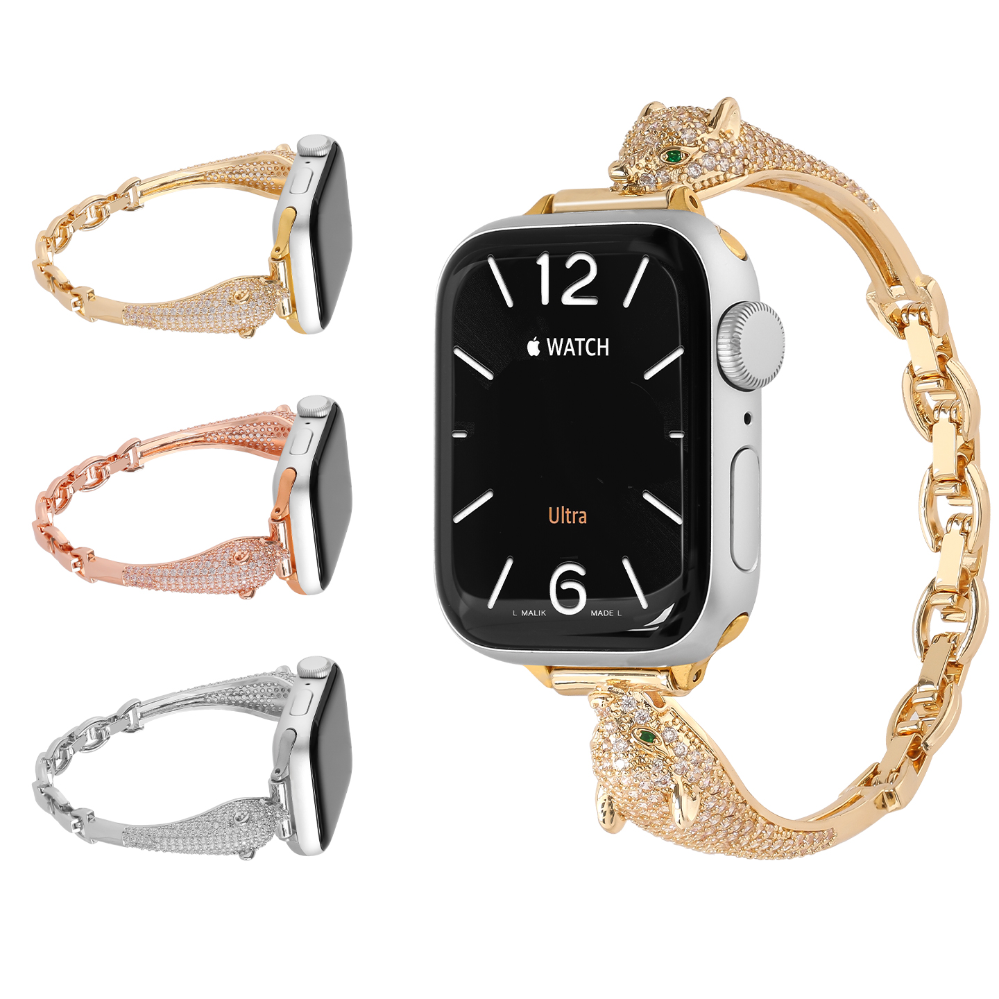 Роскошный браслет Yusslab с леопардовой головкой для Apple Watch, уникальный металлический ремешок для IWatch S1-10 Ультра