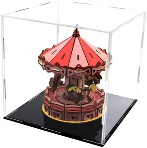 Factory Custom Countertop Wooden Base Rectangle Shoe Display Box Acrylic Light Doll Toy Model Display Case