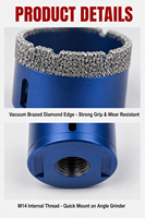 Kit de forets diamantés brasés sous vide M14, adapté au marbre, au granit, aux carreaux de céramique et au kit de scies cloches pour maçonnerie sèche en céramique, bleu