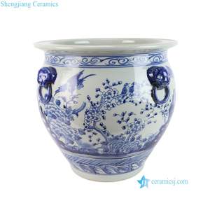 RZSC70-A-S Vaso da Giardino in Ceramica Stile Antico Blu e Bianco con Testa di Leone e Motivo Ancestrale - Product Image 4