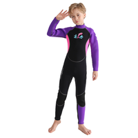 DIVESTAR Wetsuit Anak Lengan Panjang 2.5mm Neoprene Anti-UV Bernapas dengan Ritsleting Belakang dan Logo Depan Khusus untuk Surfing, Snorkeling, dan Berenang