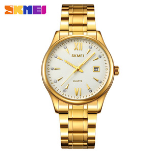 Skmei Quartz Watch Gold Stainless Steel Band Black Dial Men's Business Watch With Calendar Water Resistant - Product Image 5