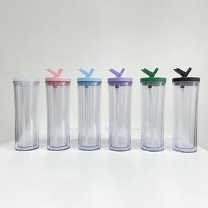 Reusable 20Oz Pre Drilled Snow Globe Glow in Dark Plastic Curving <b>Cup</b> Wide Mouth Straw Lid for Iced Coffee Cold Drink - Product Image 3