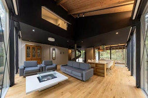 Grande maison moderne en <span class=keywords><strong>bois</strong></span> avec un extérieur noir, nature intégrée et forêt tranquille, résidence préfabriquée isolée simple - Product Image 3