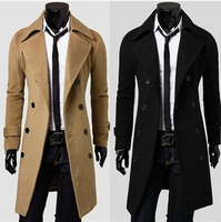 Pardessus Long d'Hiver pour Homme en Mélange de Laine à Double Boutonnage