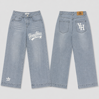 Fabricant de vêtements personnalisés OEM ODM : Jeans baggy en denim pour hommes, délavage clair, rayures latérales, imprimé graphique, coupe large, style streetwear