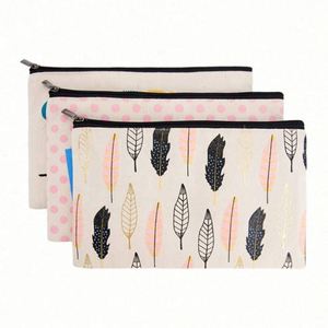 Wholesale Fashionable Cotton Canvas Lash Travel Pouch Custom Logo Reusable Toiletry Cosmetic Makeup <b>Case</b> With Zipper - Product Image 5