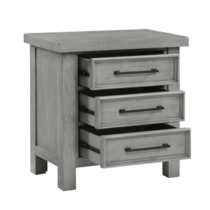 Transitional Antique Gray Nightstand 3 <b>Drawer</b> Classic Bedroom <b>Storage</b> Cabinet Bedside Furniture - Product Image 3