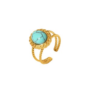 European American <b>Titanium</b> Steel <b>Rings</b> Inlaid Turquoise 18K Gold Plated Colorfast High End Feel Unisex Fashion Jewelry Gift - Product Image 4
