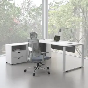 Jieao K series warna putih bentuk L, mebel kantor CEO meja manajer meja eksekutif dengan kabinet harga murah