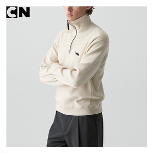 Usine de fabrication de pulls certifiée GRS, logo personnalisé, pull en laine douce à fermeture éclair quart, tricoté pour homme, pull d'hiver avec bordure côtelée - Product Image 2