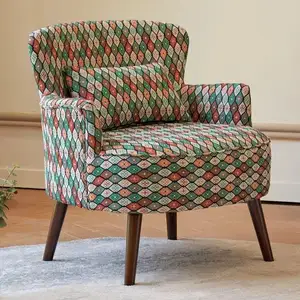قماش كلاسيكي كلاسيكي بتصميم عصري على الطراز الاسكندنافي مع كرسي خشبي بلهجة جانبية للأرجل لغرفة المعيشة