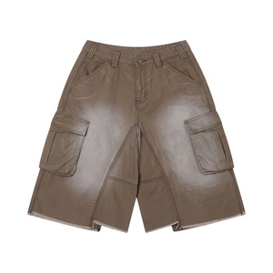 Pantalones Cortos Cargo Negros para Hombre, Cintura Media, Estilo Workwear de Lona con Bolsillos, Transpirables, Cierre de Botón, Largo Bermuda, Color Sólido - Product Image 4