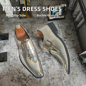 Mocasines de charol plateado para hombre, talla 38-46, informales, sin cordones, correa de monje individual/doble, plantilla EVA antideslizante, zapatos de boda - Product Image 2