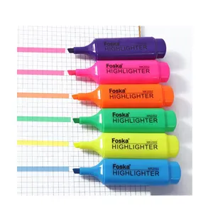 फोस्का छेनी टिप मार्कर पेन अनुकूलित 6 मिश्रित फ्लोरोसेंट रंग हाइलाइटर पेन मार्कर क्लिप कैप के साथ