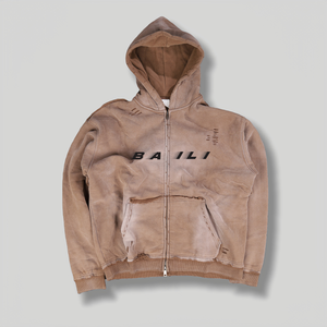 Sudadera con capucha extragrande desgastada en blanco de algodón personalizada del fabricante para hombre con cremallera Sudadera con capucha lavada con ácido para hombre - Product Image 2