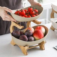 Support pour panier à fruits en bois de bambou, bol de fruits en porcelaine, vaisselle à fruits en céramique décoration de Table, 2 niveaux