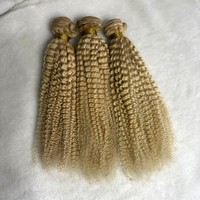 Extensions de cheveux humains afro crépus à clipser # Extensions de cheveux bouclés blonds 613 à clipser, 120g, cheveux vierges birmans, 100% cheveux vierges