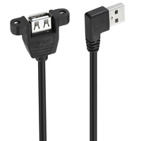 Bochara 90 grados a izquierda USB 2,0 Cable de extensión macho a hembra con montaje en panel de tornillo 24AWG + 28AWG 30cm 50cm 1m